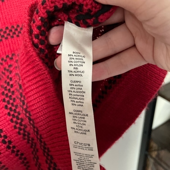 Chico's Red and Black One Button Chunky Wool Blend Cardigan Size 0 (Small) - Picture 6 of 8